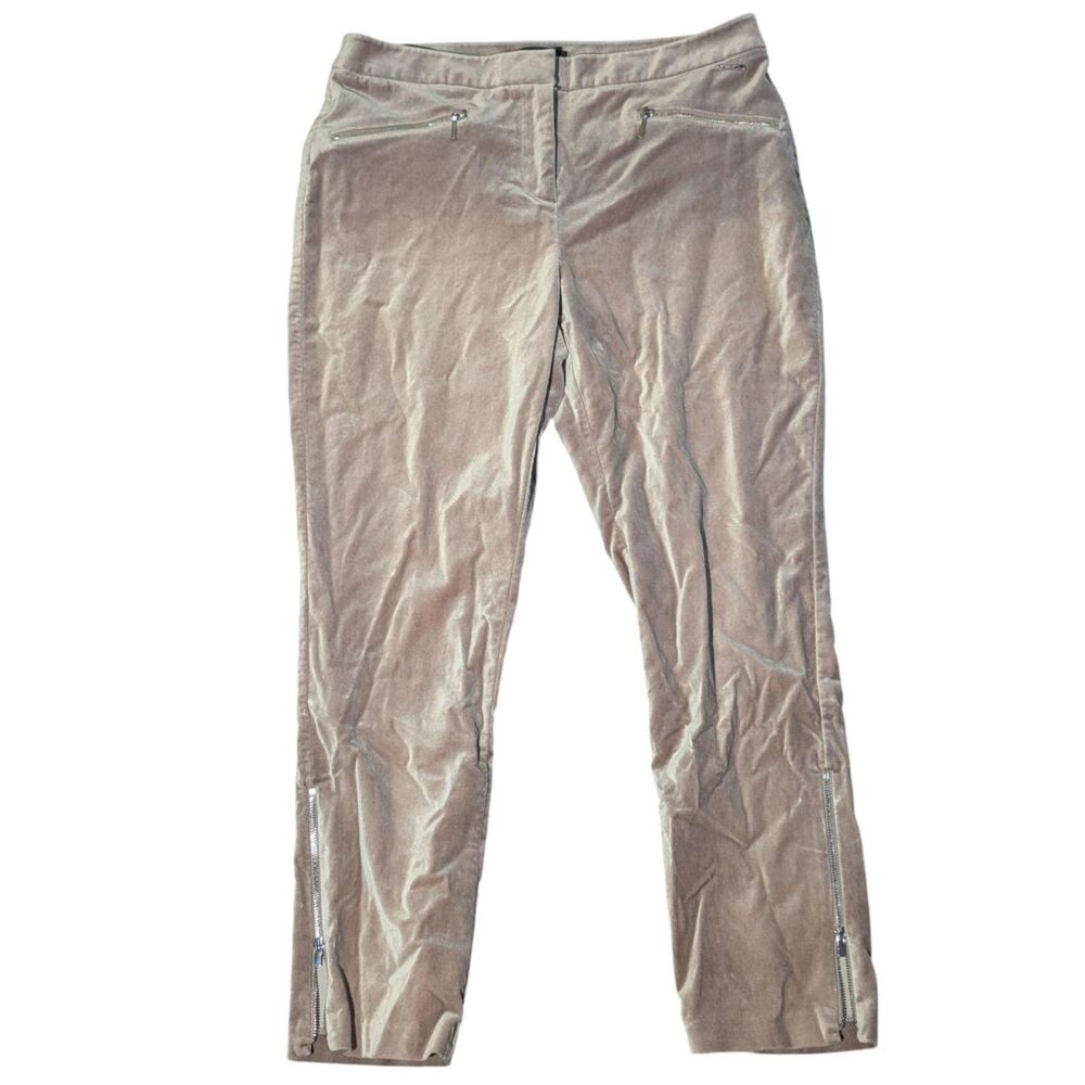 Chico's Black Label Beige Velour Velvet Ankle Zip Pants Size 1 (M 8/10) Trousers